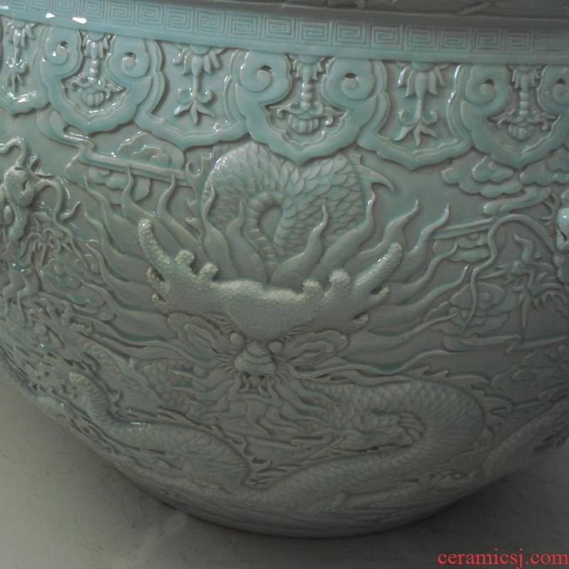 Manual its shadow blue anaglyph dragon VAT single glaze porcelain hotel elegant furnishings VAT vats