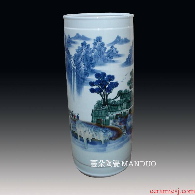 Jingdezhen hand - made quiver vase landed straight vase painting and calligraphy vase M a handwritten text pen container