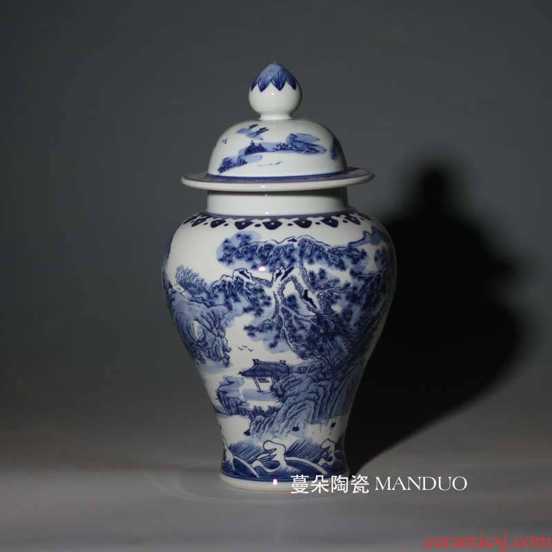 General jingdezhen blue and white porcelain scenery elegant furnishings porcelain pot 36 cm high decoration, General tank