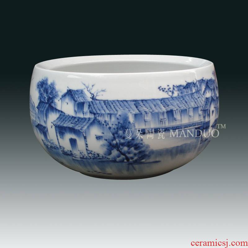 Jingdezhen hand - made writing brush washer color ink jiangnan jiangnan landscape writing brush washer of pottery and porcelain culture porcelain goldfish bowl writing brush washer