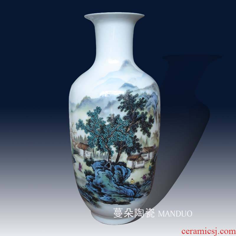 Jingdezhen landscape artistic conception porcelain decorative vase 46 cm high jiangnan scenery elegant decorative vase vase