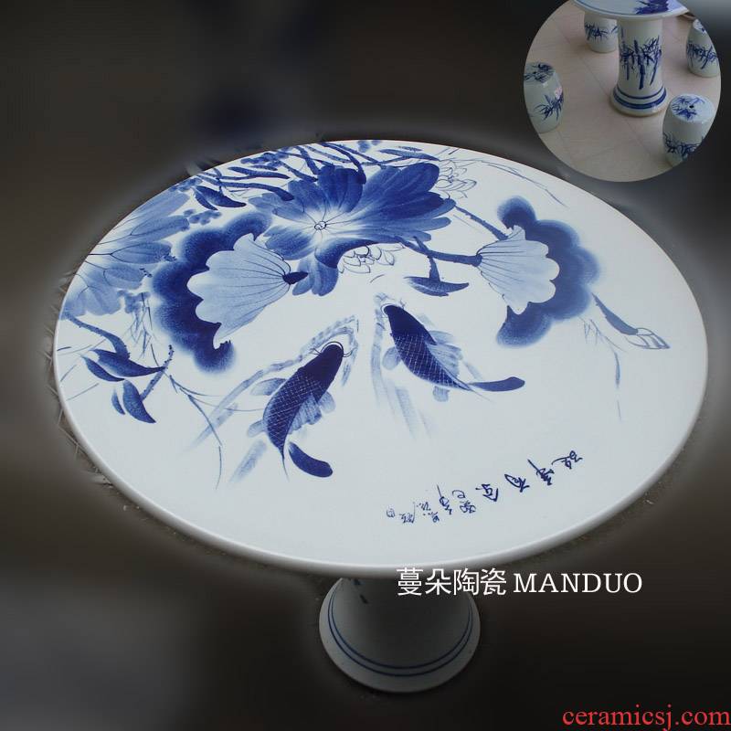 Jingdezhen blue and white lotus carp hand - made porcelain porcelain table of quietly elegant of blue and white porcelain porcelain table set high strength is firm