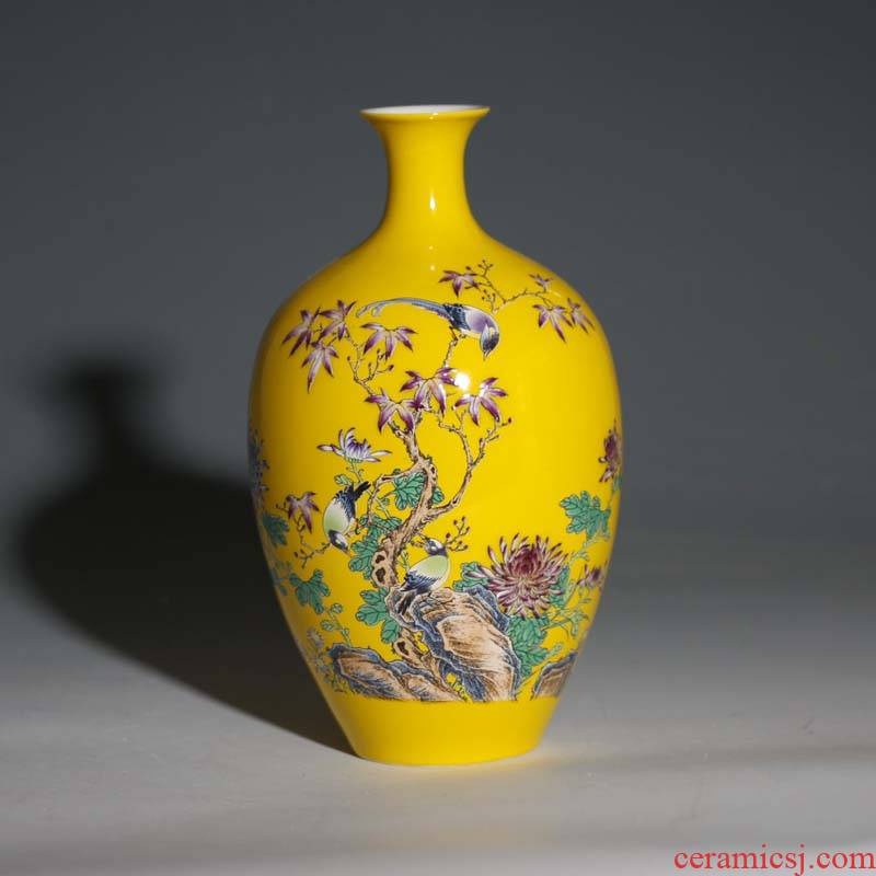 Jingdezhen in yellow elegant high - grade porcelain vase delicate floret bottle display rich ancient frame porcelain vase