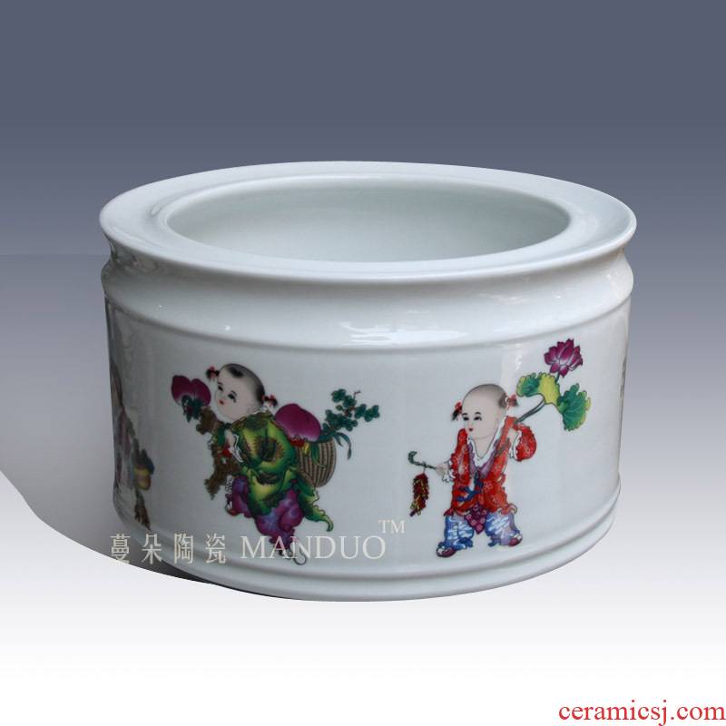 High - grade ceramic large brush pot straight decorative furnishing articles pen container M three vases, flower culture study