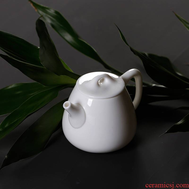 High dehua white porcelain ceramic teapot a single small manual single pot of mini household kung fu tea set suet jade porcelain