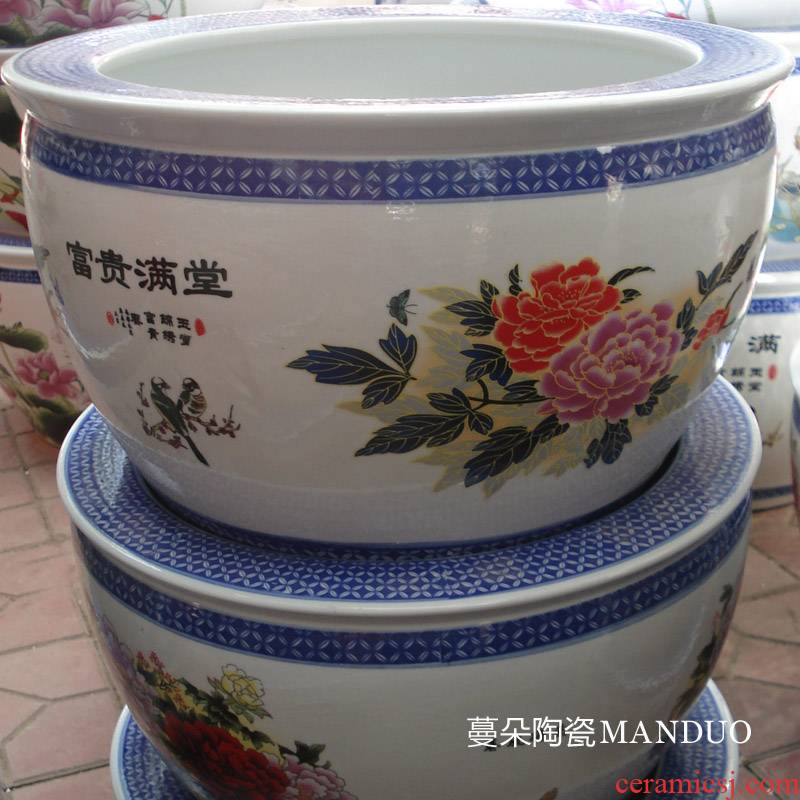 Jingdezhen color peacock pattern porcelain cylinder diameter of 40-50 cm flower big cylinder cylinder study the living room