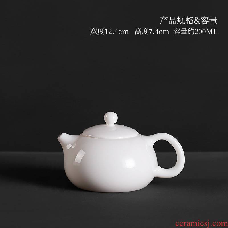 Manual dehua white porcelain little teapot suet jade porcelain single ceramic small single pot kung fu tea set mini xi shi pot