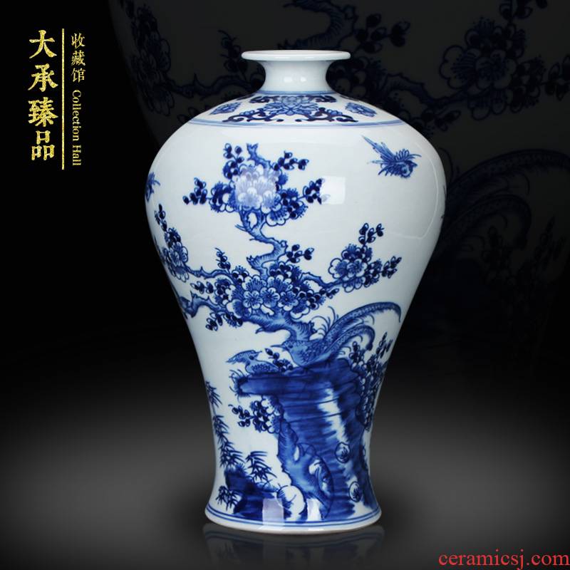 Jingdezhen ceramics vase hand - made mesa small sitting room beaming painting of flowers and blue and white name plum bottle study furnishing articles