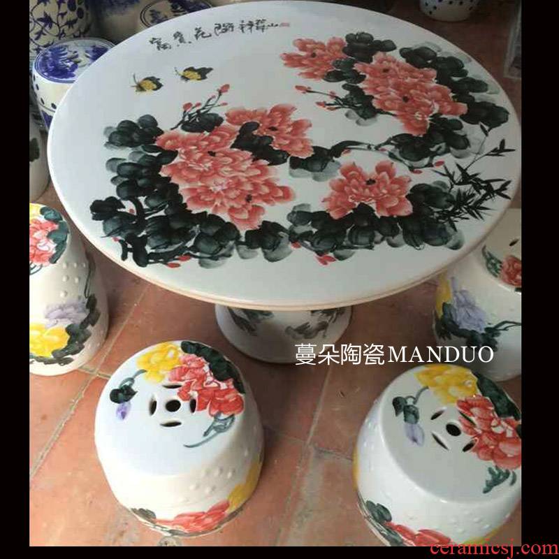 Large courtyard villas hand color peony riches and honour of jingdezhen porcelain table porcelain table solid table