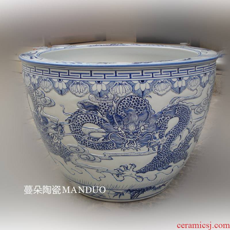 Jingdezhen porcelain carving dragon art its VAT calligraphy and painting culture vats porcelain lotus aquarium