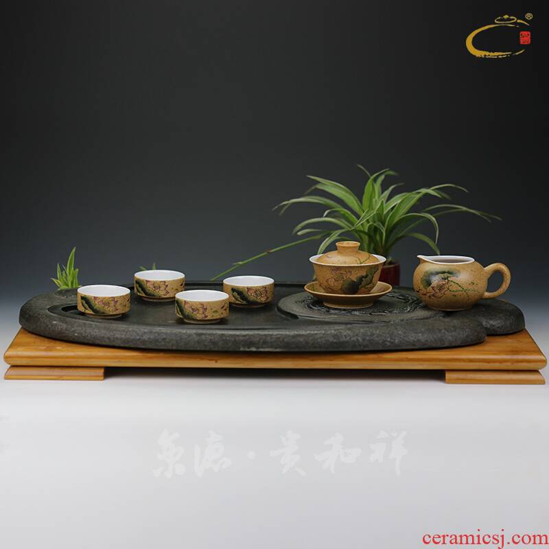 And auspicious jingdezhen hand - made ceramic kung fu tea set gift set a complete set of lotus fragrant tureen group