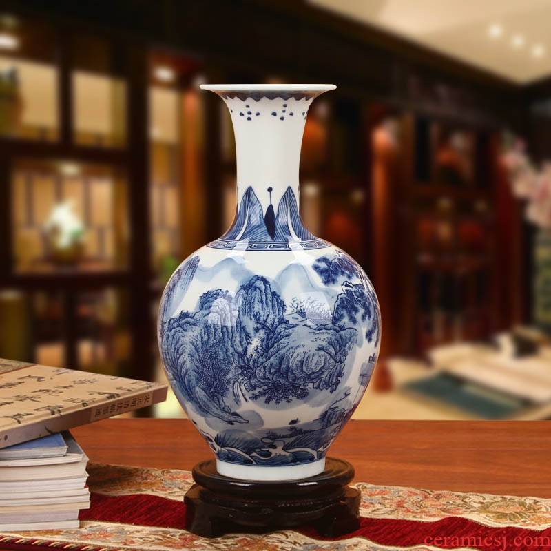 Classical jingdezhen blue and white landscape Chinese antique hand - made ceramics vase vase collection furnishing articles ornaments