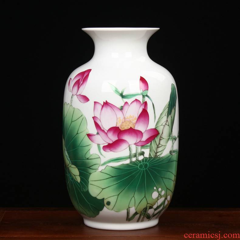 Modern Chinese rural jingdezhen ceramics powder enamel lotus flower vase household adornment handicraft furnishing articles sitting room