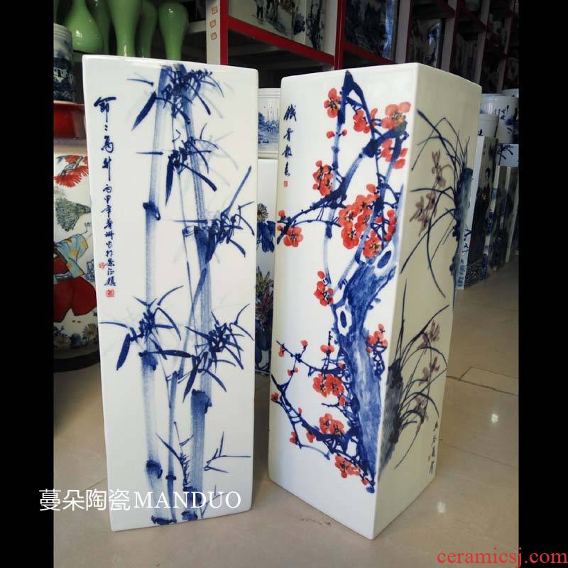 Jingdezhen hand - drawing by patterns sijunzi square art porcelain vases square bottle