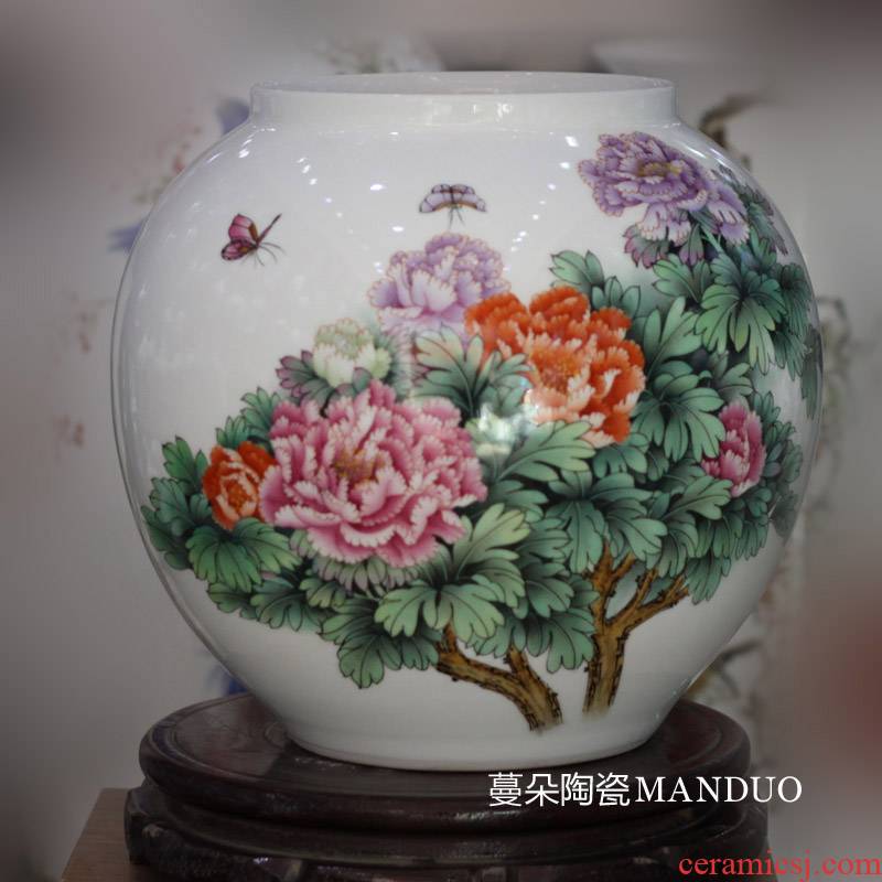 Jingdezhen hand - made 30 meters high c spherical ball vase peony peony vases, tong qu round porcelain vases