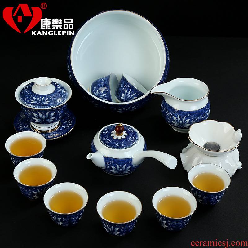 Recreational product office kung fu tea set of blue and white porcelain tea jade porcelain teacup tureen kettle of a complete set of the home