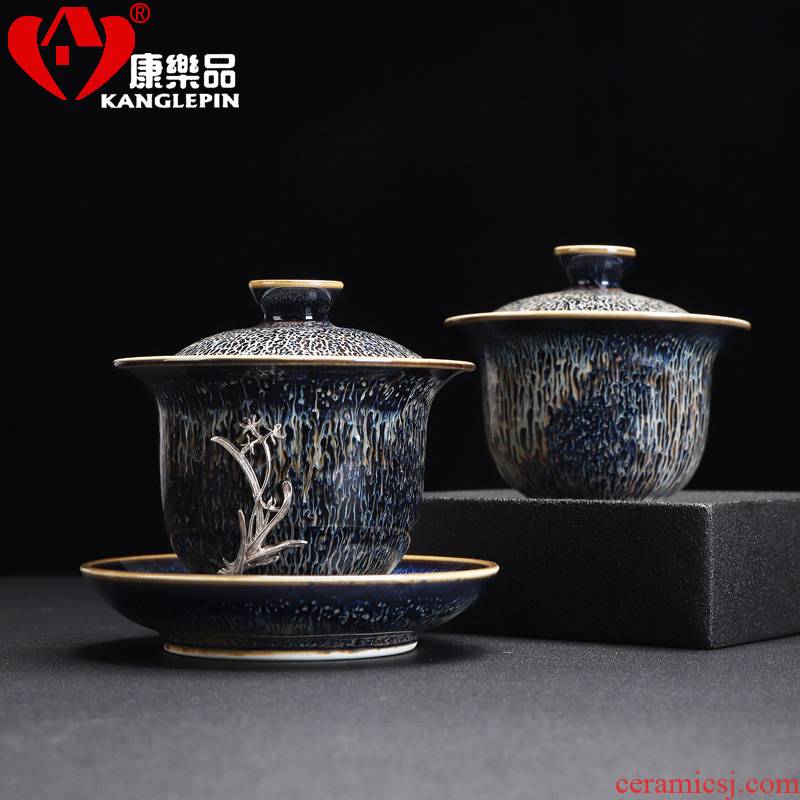 Recreational product three silver inlaid GaiWanCha exchanger with the ceramics to a cup of tea bowl of kung fu tea accessories tea for 165 ml