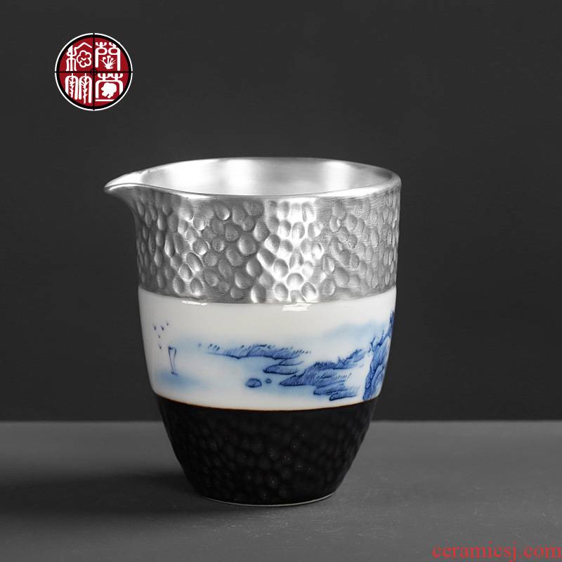 Tasted silver gilding hammer points of tea ware ceramic fair keller single and CPU creative Chinese kungfu tea landscape and a cup of tea
