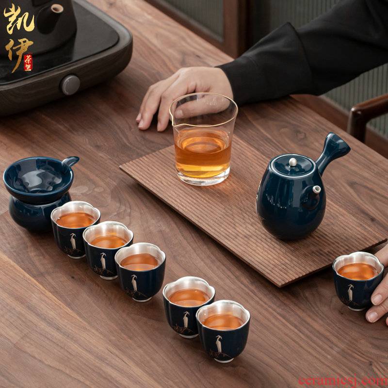 Ji blue Bai Luliu silver kung fu tea set jingdezhen ceramic tea tea side suit the pot of silver cups