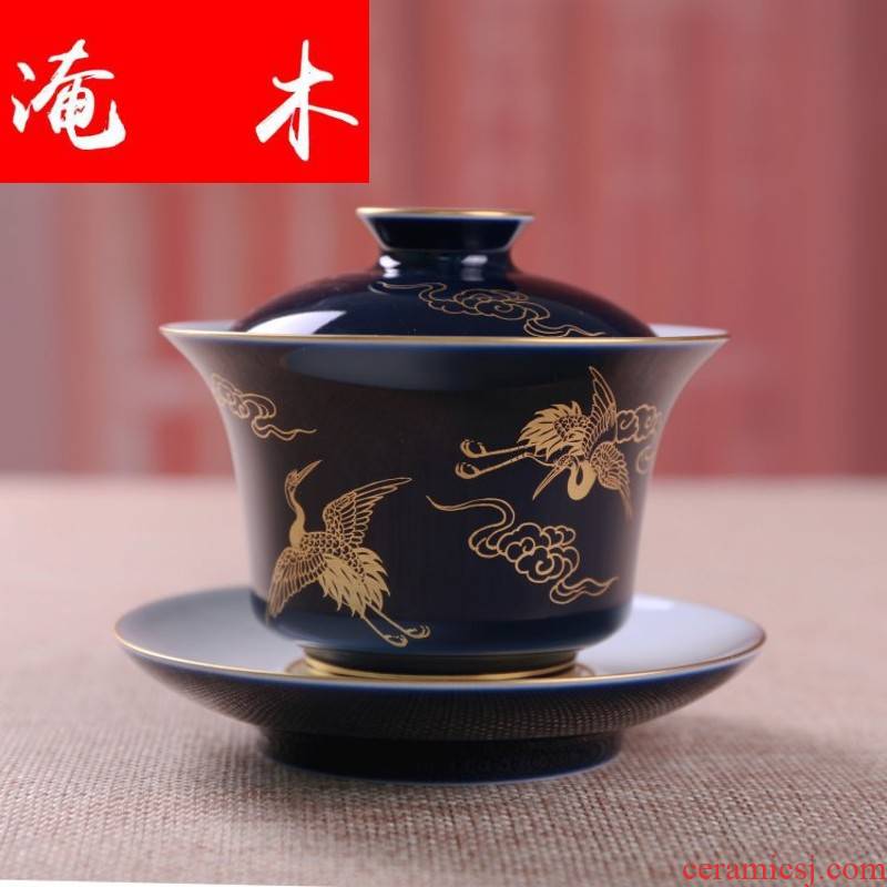 Submerged wood jingdezhen checking ceramic hand - made cranes paint only three tureen finger bowl of kongfu tea bowl
