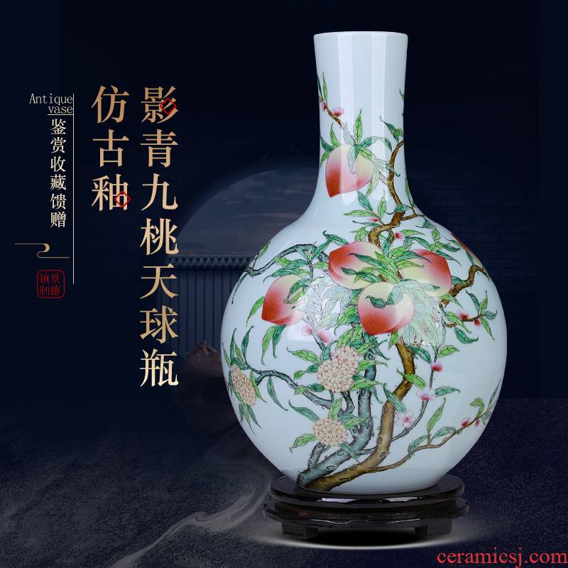 Jingdezhen antique hand - made nine peach ceramic vase is placed flowers, dried flowers, flower implement large sitting room office