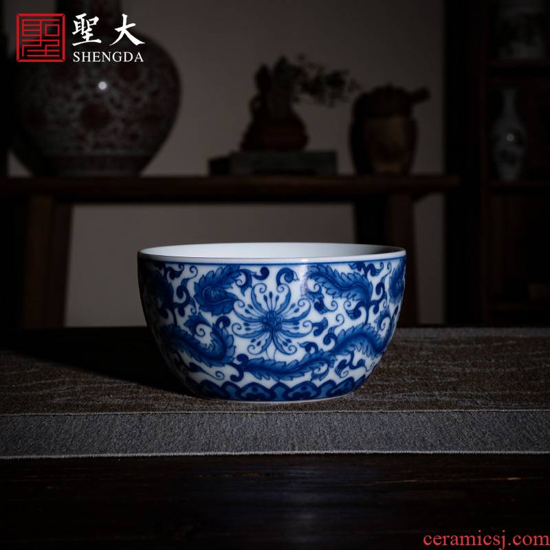Holy big ceramic kung fu tea cup pure manual hand - made jingdezhen porcelain PND unit tail - on treasure phase lines lie fa cup masters cup