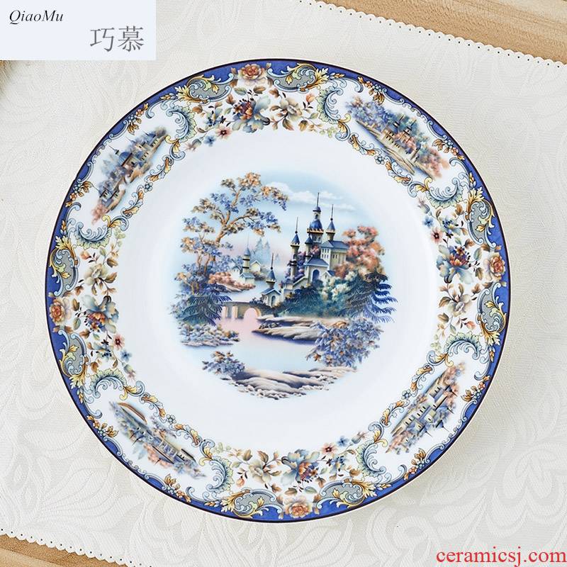 Qiao mu high dishes suit 56 skull jingdezhen porcelain tableware suit ceramic bowl bowl plate household glaze for dinner
