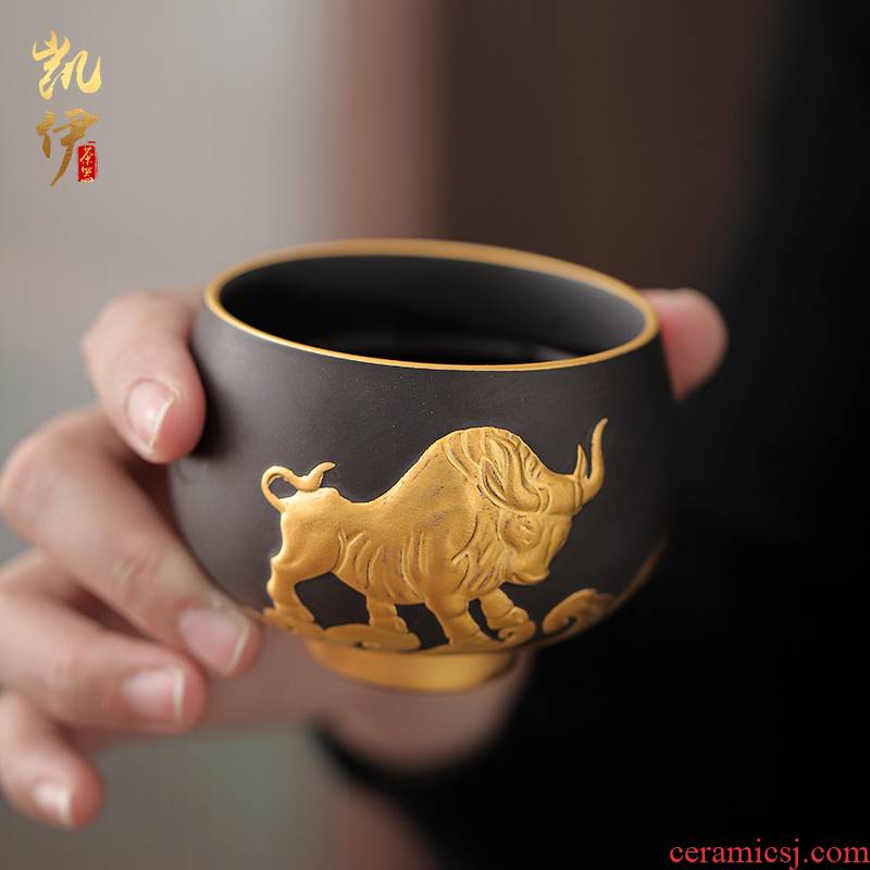 Gold purple cattle turned things around the sample tea cup large master cup kongfu master cup tea cup tea individual cup
