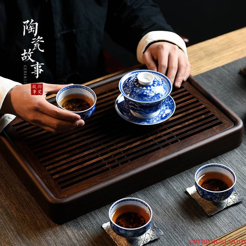 Ceramic story home small tea table plate of I and contracted drop ground dry terms wood kung fu tea set solid wood pallets