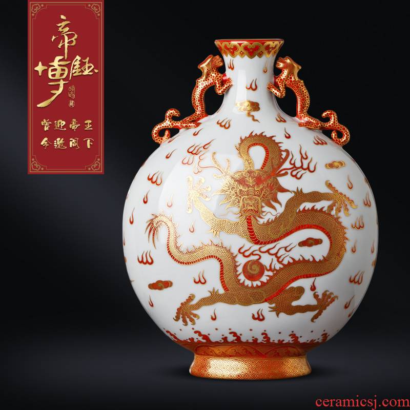 Jingdezhen ceramics archaize alum red hand - made ceramic vase on bottles of Chinese style household adornment sitting room place