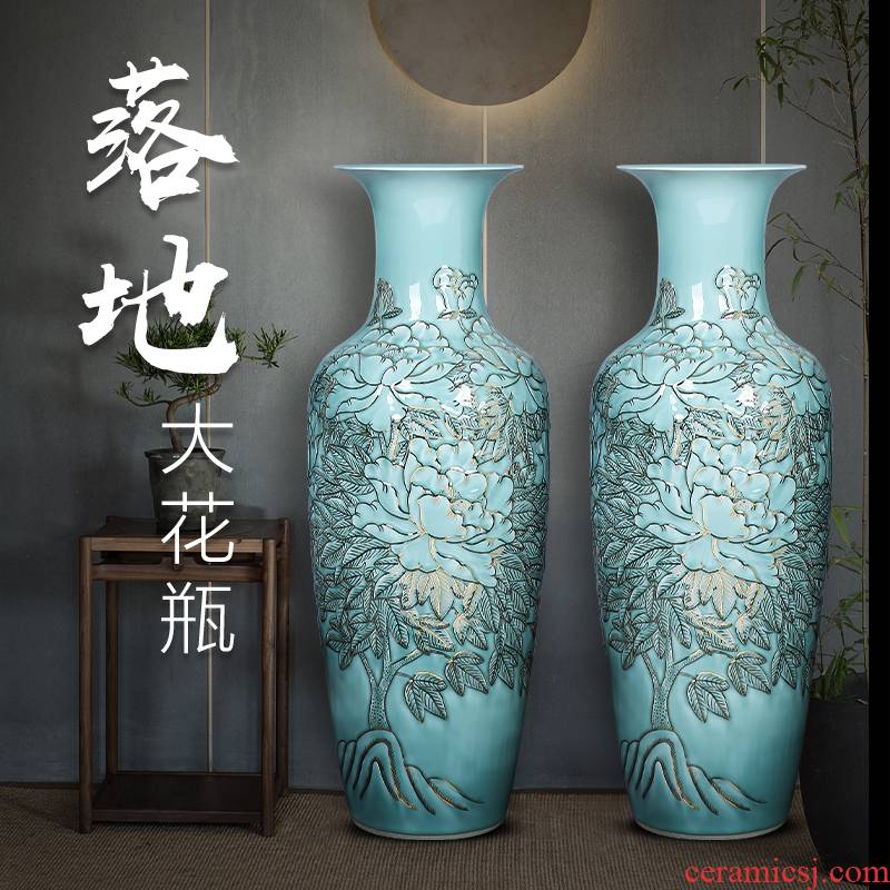 Jingdezhen ceramics anaglyph hand - made paint floor extra large vases, Chinese hotels sitting room adornment is placed