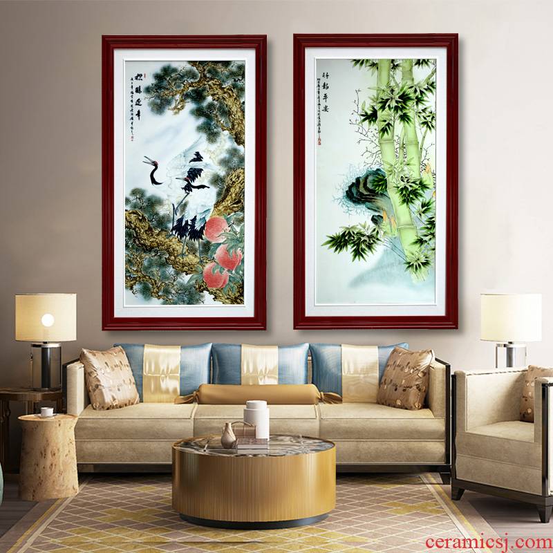 Jingdezhen ceramic painter hand - made pine crane live porcelain plate in the sitting room of Chinese style hang a picture of setting wall adornment