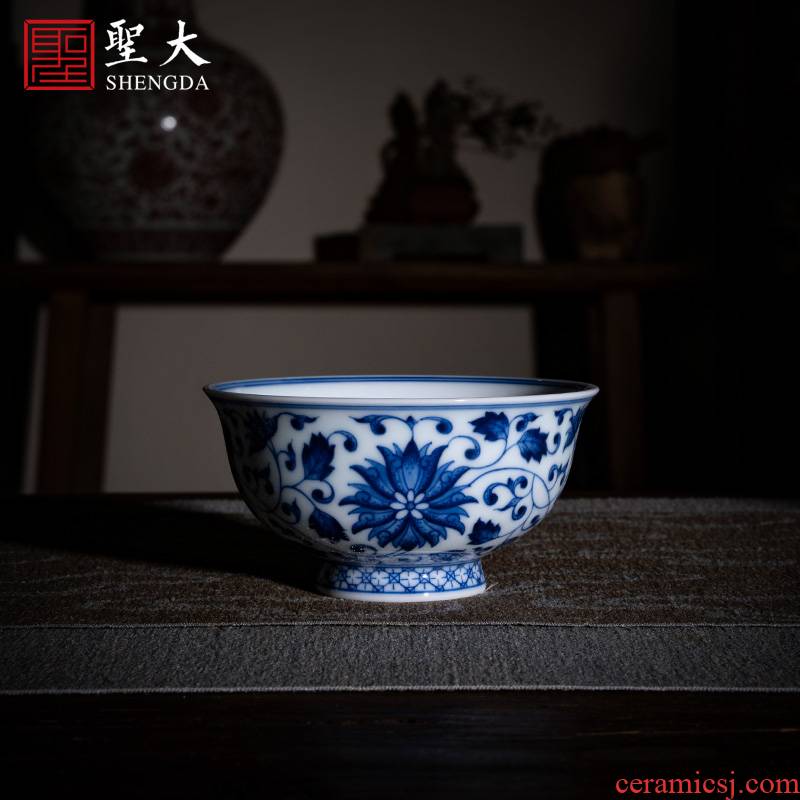 Santa jingdezhen ceramic masters cup pure manual hand - made tea set blue tie up branch treasure grain masters cup sample tea cup