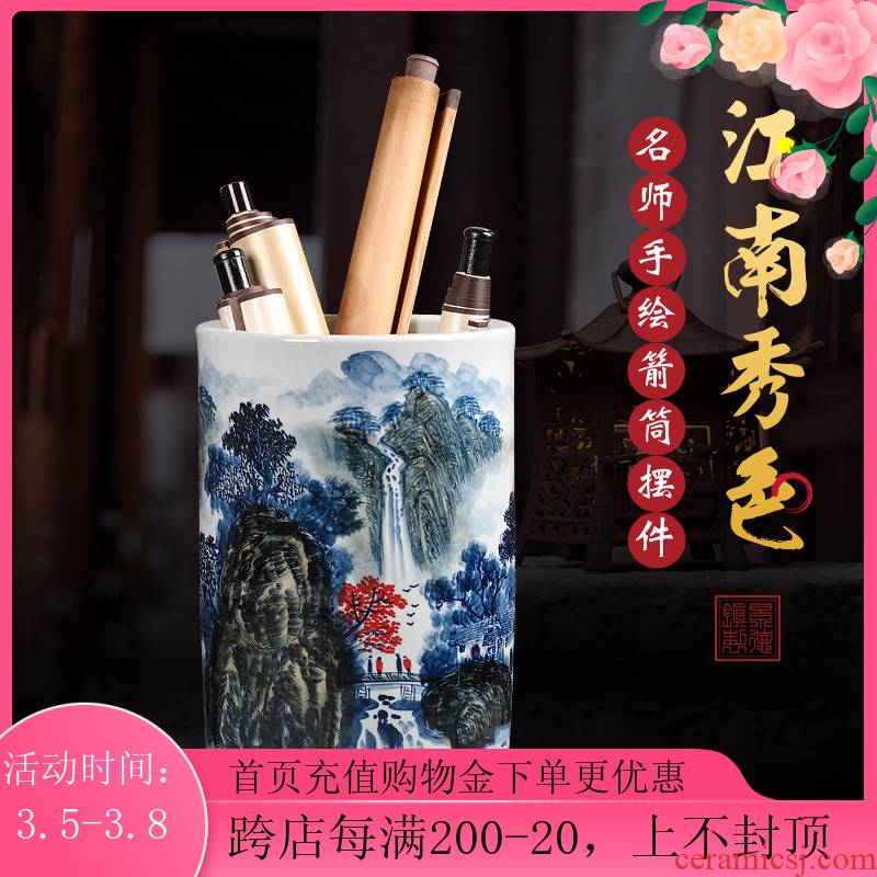 Jingdezhen ceramic vase painting scroll cylinder word picture scroll to receive a cylinder barrel umbrella sitting room of Chinese style study landing place