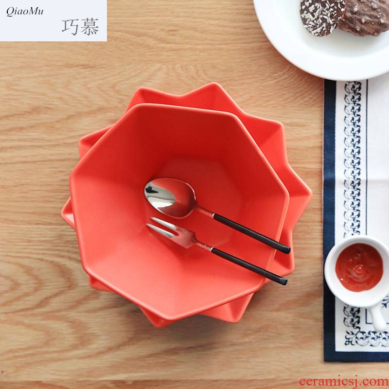 Qiao mu Japanese color frosted inferior smooth polygonal ceramic tableware salad bowl noodles bowl of soup bowl W - 31