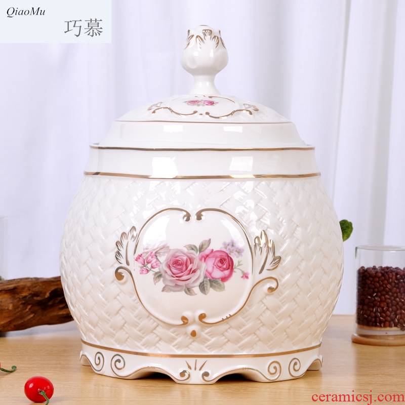Qiao mu European ceramic insect - resistant moistureproof box storage barrel barrel jar with cover multigrain receive more decorative furnishing articles