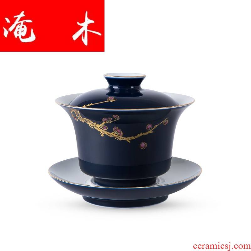 Flooded three tureen jingdezhen only hand - made wooden ji LAN glaze orchid kung fu tea bowl thin body paint cup expressions using