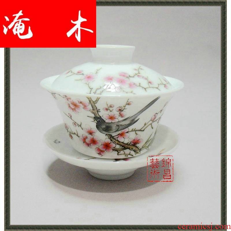 Submerged wood tea set decoration, decorative furnishing articles of jingdezhen ceramics to use hand - made pastel tureen - the magpies name plum