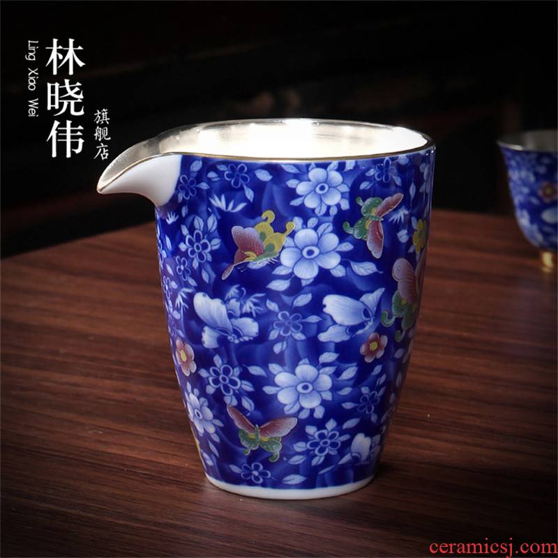 Tasted silver gilding ceramic fair keller hand - made with color of blue and white porcelain tea ware and CPU jingdezhen tea accessories tea by hand