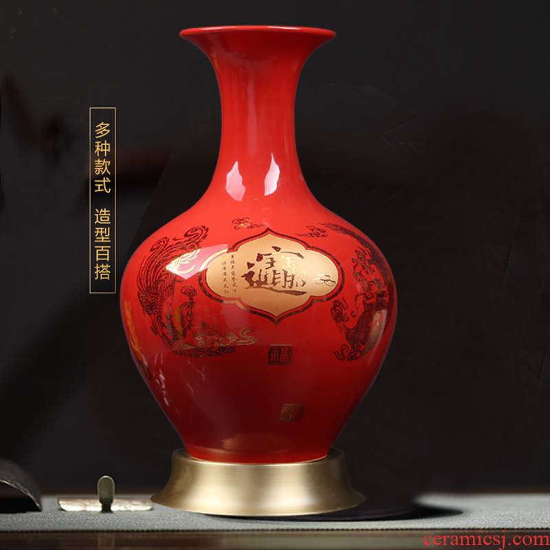 I sitting room porch Chinese jingdezhen ceramics red longfeng maxim vases, Chinese style household decorations