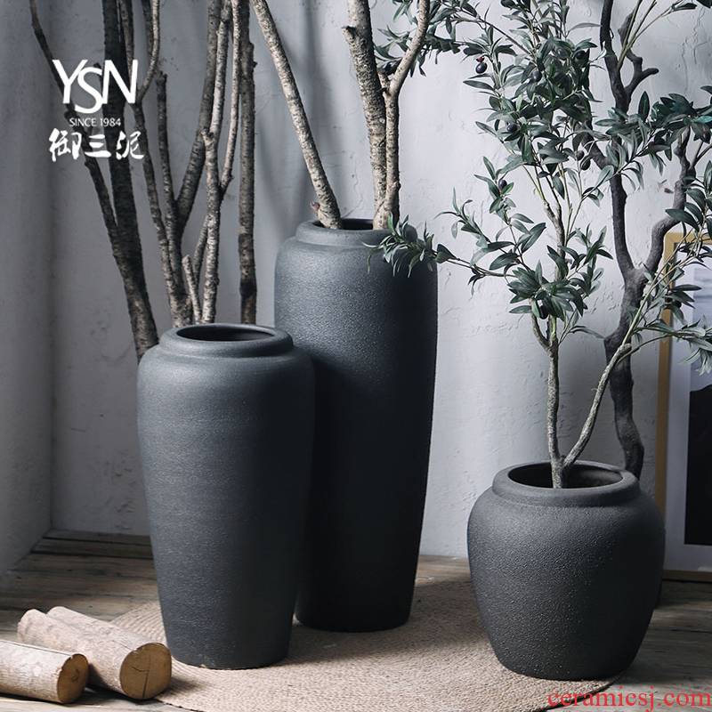 Royal three Nordic contracted and I mud ground ceramic vases pottery flowerpot green plant flower arranging dried flower decoration in the sitting room adornment