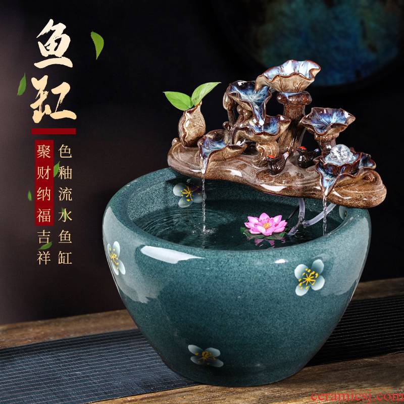 Jingdezhen ceramic desktop water furnishing articles of Chinese style of the sitting room porch lucky goldfish bowl aquarium large ornament