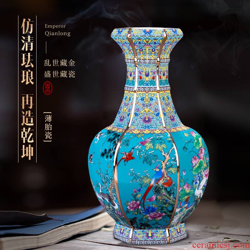 Jingdezhen porcelain qianlong vase Chinese style restoring ancient ways colored enamel furnishing articles flower arranging rich ancient frame sitting room adornment
