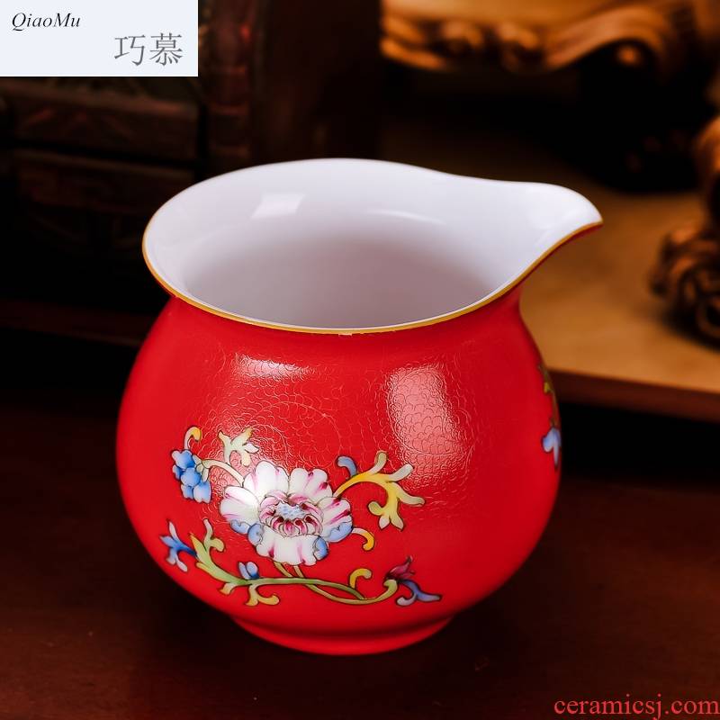 Qiao mu JYD jingdezhen ceramic tea set 6 grilled red flowers, tea cups tureen suit hand 絵 mixture