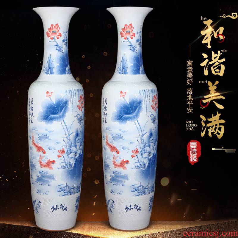 Jingdezhen ceramics of large blue and white porcelain vase furnishing articles of new Chinese style living room decorations to heavy large gifts