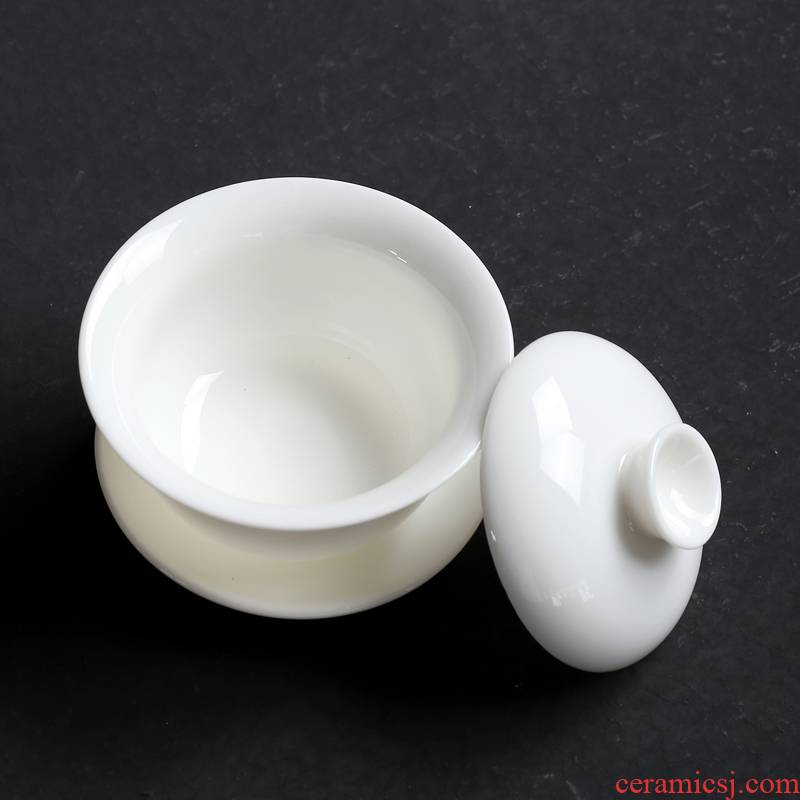Qiao mu dehua white porcelain only three tureen bowl cups ivory white tea, tea ware ceramic kung fu tea set