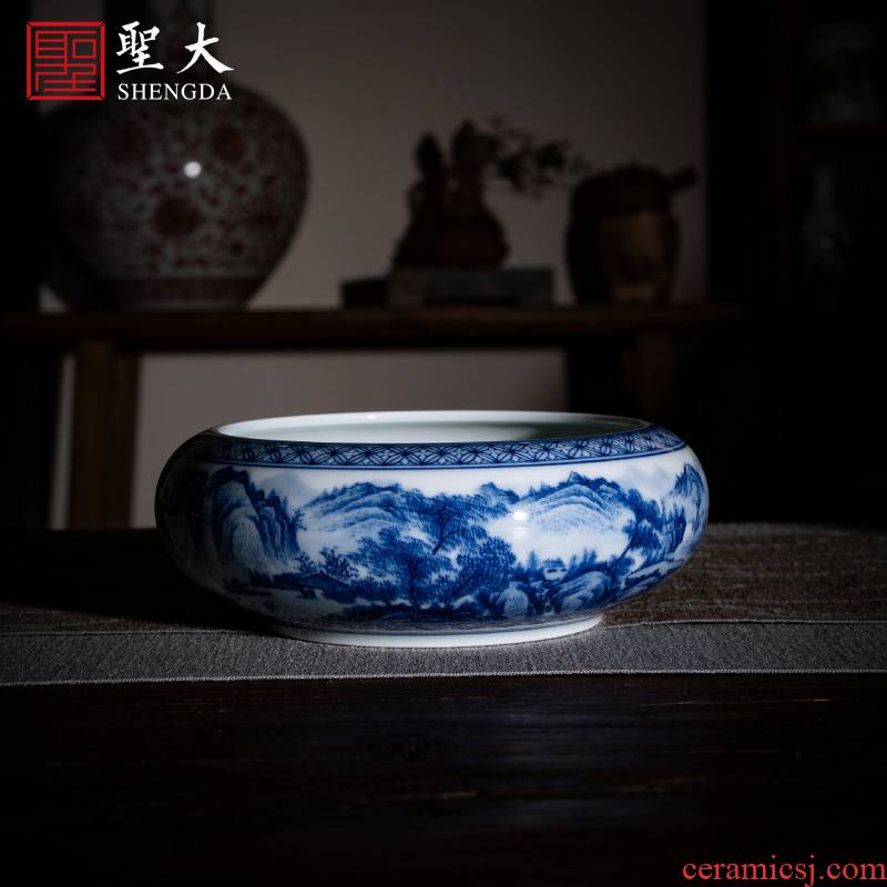 Holy big ceramic kung fu tea cups jingdezhen blue and white "jiangnan lookout" pure manual hand - made cheng masters cup water