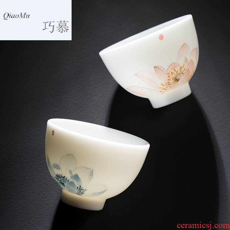 Qiao mu CMJ dehua suet white jade porcelain teacup up large - sized ceramic sample tea cup pastel personal master