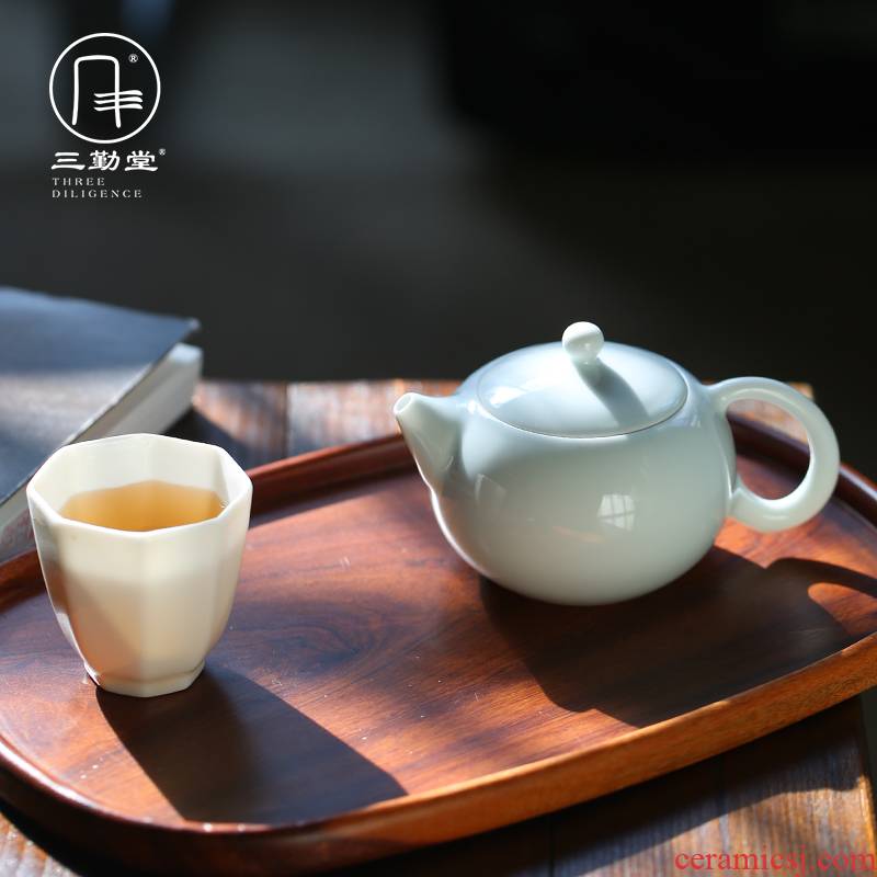 The three frequently little teapot jingdezhen ceramic film filter blue flower pot mini office household kung fu tea set