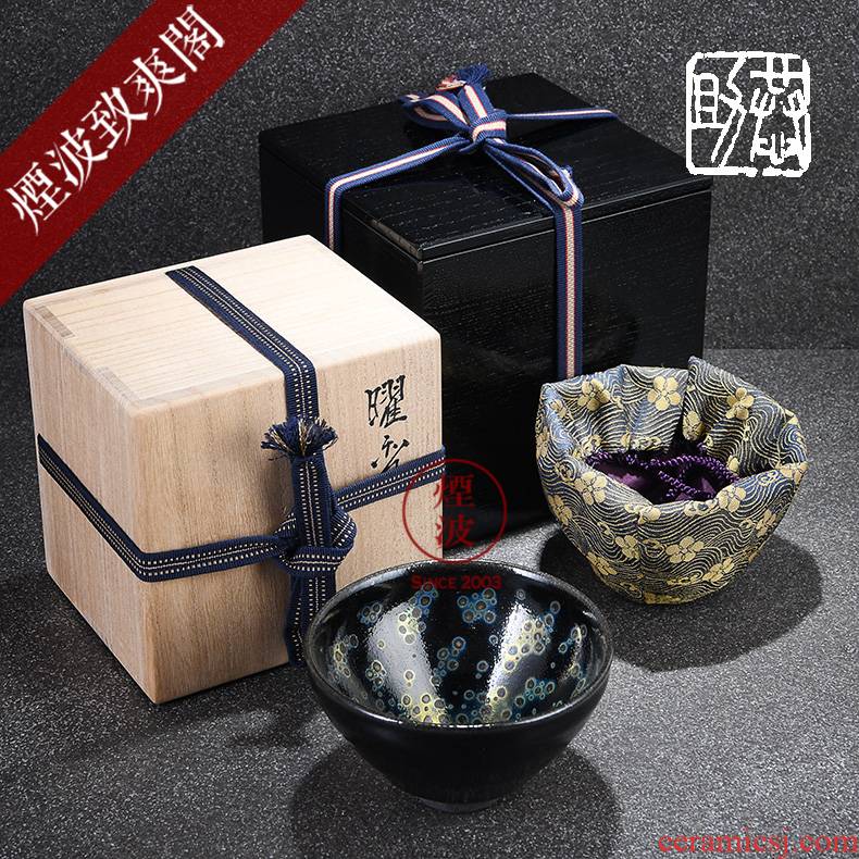 Those Japanese pottery Lin Gong help to obsidian temmoku bowl to build sample tea cup tea cup